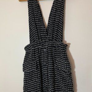 Zara Black Silver & White Tweed Plaid Jumper Overall Dress - sz Medium